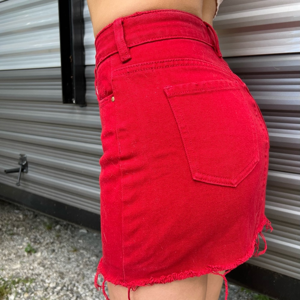 PacSun red denim skirt with distressed hem line- size 25